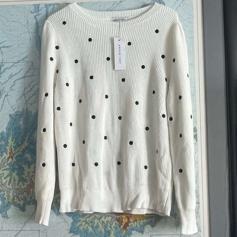 Amor Vert Polka Dot Embroidered Sweater in Black and White